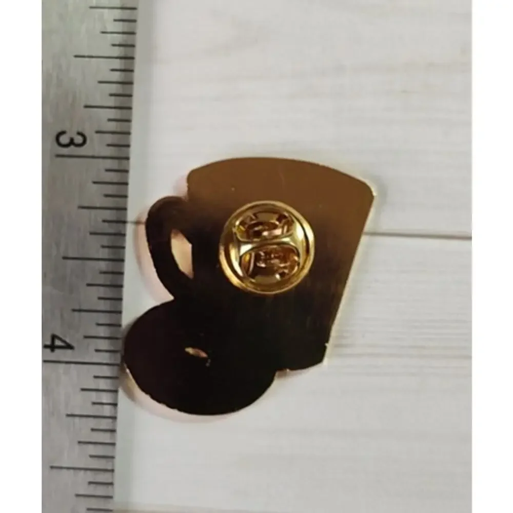 Funny Coffee Cup & Donut - But First Coffee Pin Humor Lapel Hat Badge